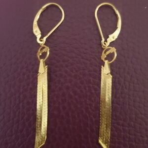 Solid 14k Gold Earrings Vintage 2"L